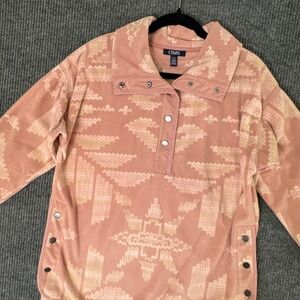 Chaps Womens S Pink‎ Fleece Pullover Snap Button Retro Y2K Cozy Cottagecore Gorp